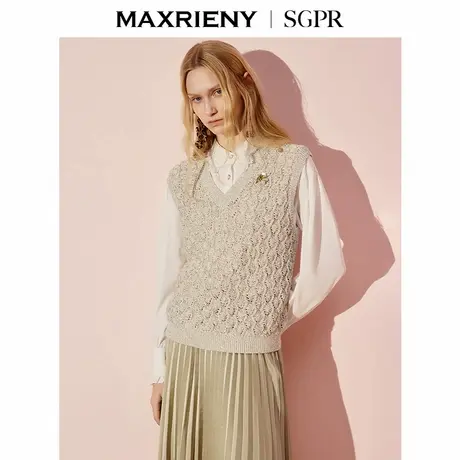【商场同款】MAXRIENY法式慵懒感穿搭大V领H型毛织马甲背心25冬款商品大图