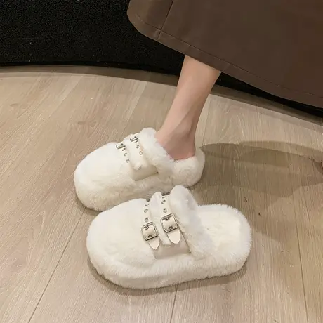 厚底增高毛毛鞋女2025年秋季新款法式外穿包头半拖鞋温柔百搭鞋子商品大图