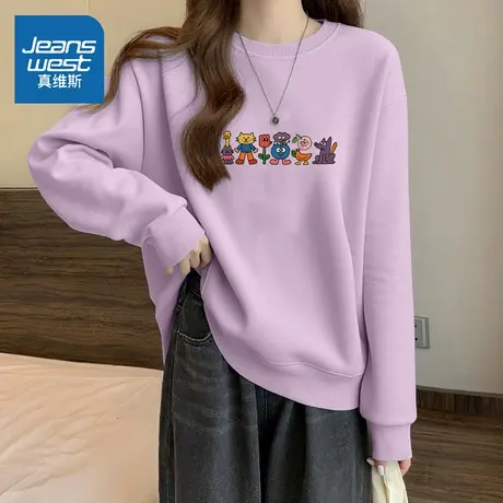 LB真维斯圆领卫衣女春秋2025新款女士韩版时尚外套秋季设计感上衣商品大图