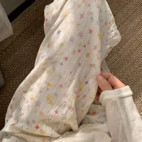 七彩小星星！a类全棉双层纱长裤卡通宽松舒适家居裤少女可外出商品大图