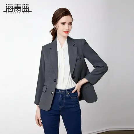 海青蓝 西装短外套女2025新款秋冬上衣纯色女装洋气休闲高级西服商品大图