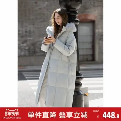 唐狮冬季羽绒服女长款连帽可拆卸仿真毛加厚羽绒外套温柔气质冬装图片