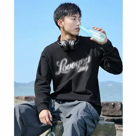 唐狮春季款长袖T恤男装美式印花宽松圆领上衣潮酷内搭简约打底tTD图片