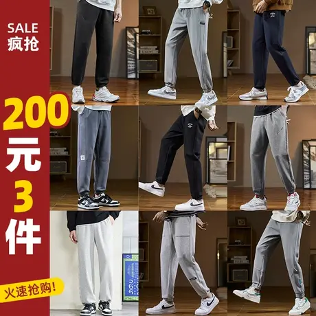 [200元3件]唐狮春夏季新款潮牌工装裤男宽松韩版显瘦黑色休闲裤子图片