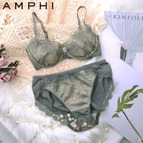 amphi华歌尔旗下日系少女内衣轻薄蕾丝圆润文胸内裤套装图片