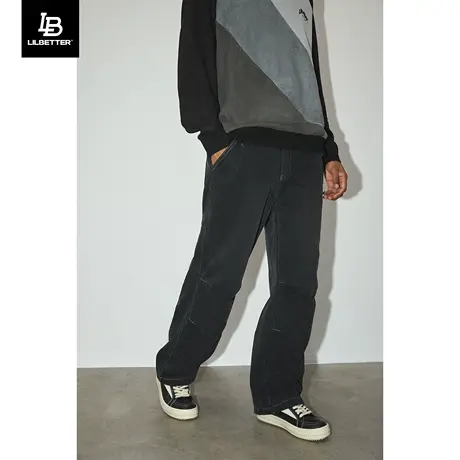 Lilbetter加绒牛仔裤男水洗直筒裤美式高街长裤潮流cleanfit裤子商品大图