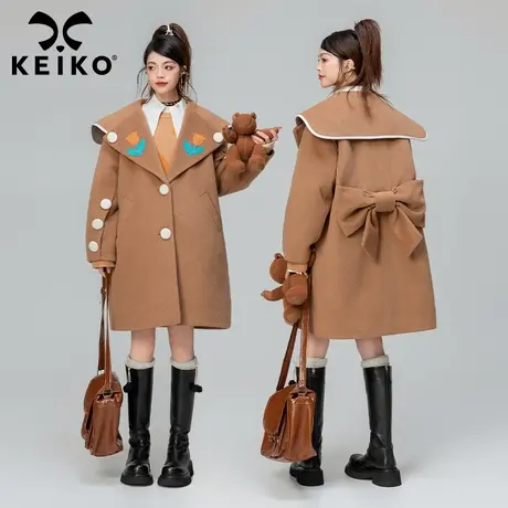 KEIKO [夹棉]斗篷型毛呢大衣加厚23秋冬韩系蝴蝶结饰大翻领外套商品大图