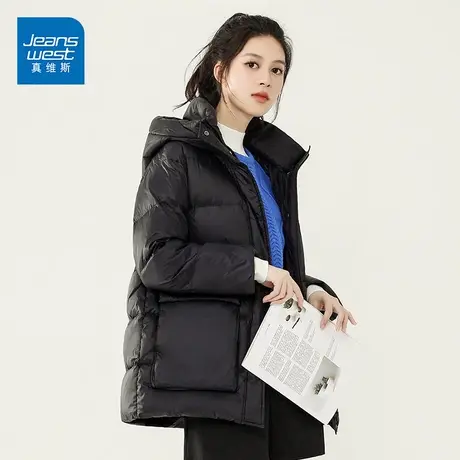 真维斯2022年新款羽绒服中长款反季特卖爆款宽松收腰女士外套图片