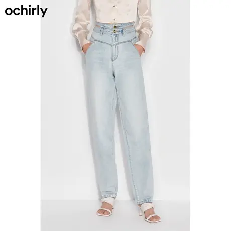 【七七酱专享】欧时力秋装挖空设计感高腰牛仔长裤1WY212211N图片