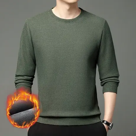 华夫格加绒保暖卫衣男士长袖宽松加厚T恤上衣休闲商务外套潮内搭图片