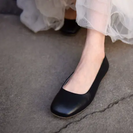 Artmu阿木方头浅口单鞋女仙女鞋平底2023新款豆豆鞋工作鞋女黑色商品大图