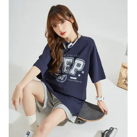 [YEP联名]时髦美式短袖T恤女唐狮2023夏季新款ins半袖上衣设计感x图片