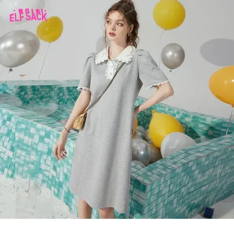 妖精的口袋灰色polo领连衣裙女2023夏季新款学院风宽松小个子裙子商品大图