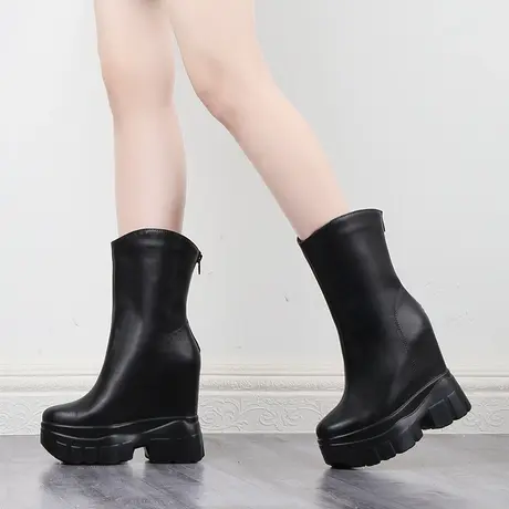 秋冬女靴加绒内增高雪地靴13C软皮骑士靴厚底棉鞋真皮瘦瘦中筒靴图片