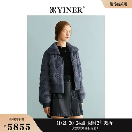 YINER音儿线上专选女装2023冬季法式翻领轻甜皮草保暖兔毛短外套商品大图