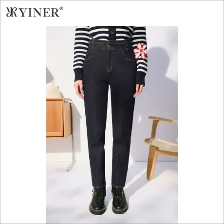 【防掉色牛仔】音儿美地女装2022冬季新款不褪色显瘦烟管裤仔裤商品大图