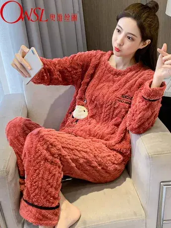 睡衣女冬季珊瑚绒加厚加绒学生新款ins风保暖家居服外穿商品大图