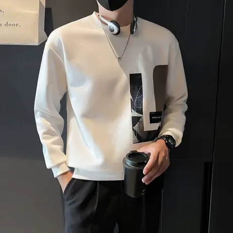 潮流拼色印花设计感个性卫衣男2023秋季新款休闲宽松重磅长袖上衣商品大图