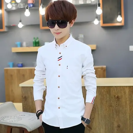 春秋男装长袖衬衫男青年韩版修身商务衫衣男士牛津纺休闲学生衬衣商品大图