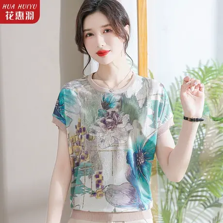 母亲节衣服妈妈夏装洋气小衫短袖雪纺衫中年女夏季上衣中老年T恤图片