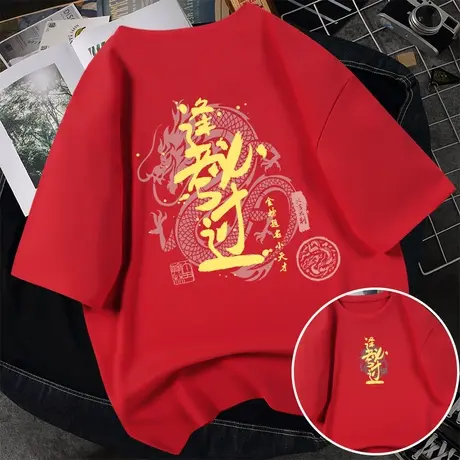 红色锦鲤短袖T恤女2023年新款毕业季班服中考礼物必胜加油半袖夏图片