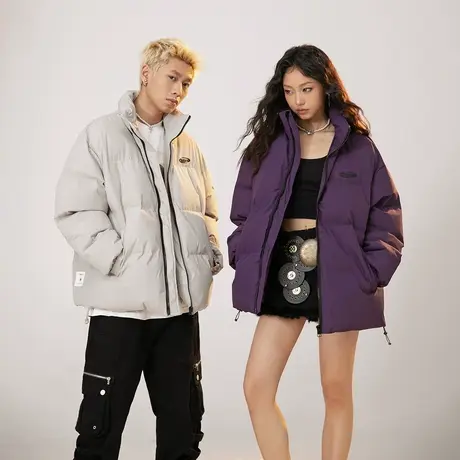 美式潮牌立领棉服女加厚冬季外套2023年新款宽松情侣装面包服棉衣商品大图