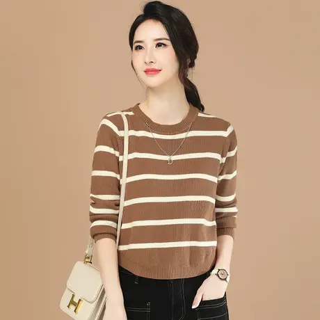 韩朝袭人圆领条纹针织衫毛衣女2023冬季新款撞色宽松打底衫上衣图片