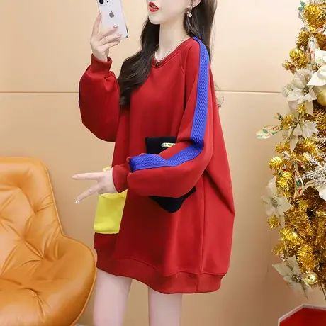 加绒加厚卫衣女中长款2024新款早春季爆款洋气减龄宽松设计感上衣图片