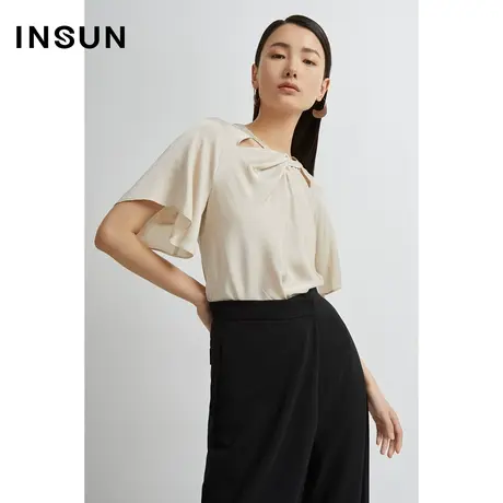 INSUN恩裳线上专选夏季交叉领口桑蚕丝T恤商品大图