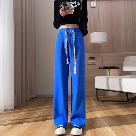 克莱因蓝运动裤女宽松休闲抽绳美式垂感直筒阔腿裤显瘦卫裤ins潮商品大图