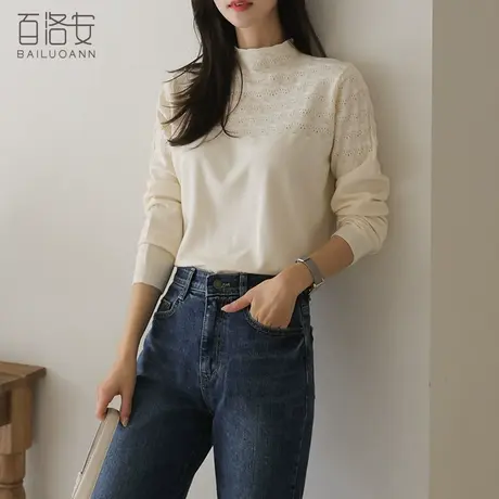 百洛安半高领针织衫女冬季新款法式套头上衣宽松百搭长袖打底毛衣图片
