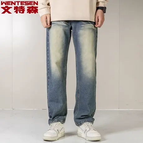 秋季新款牛仔裤男款青年时尚潮牌男裤韩版潮流男士宽松直筒长裤子商品大图