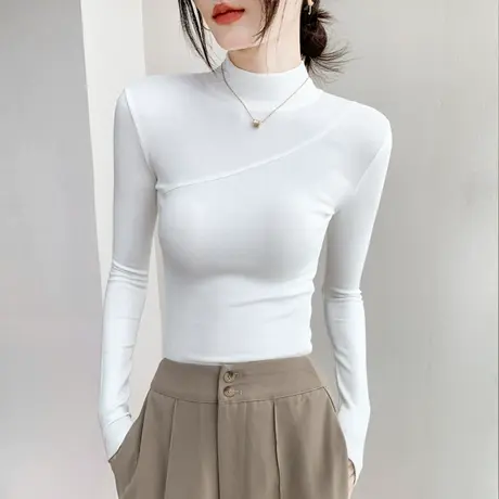 半高领打底衫女长袖2023春季新款紧身显瘦开衫内搭t恤针织上衣图片