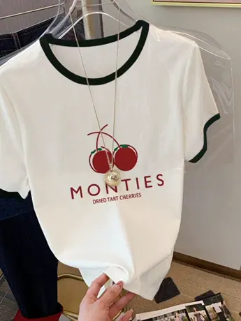 2023年夏季新款大码女装仿棉短袖拼接T恤女宽松韩版胖mm上衣小众商品大图