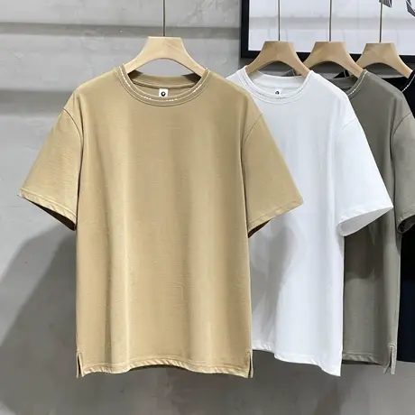 短袖t恤男日系简约纯棉重磅体恤宽松潮流刺绣个性美式休闲上衣夏商品大图