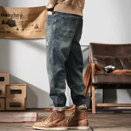 哈伦裤男牛仔裤刮烂潮流日系青年春夏新款弹力锥形小直筒宽松大码商品大图