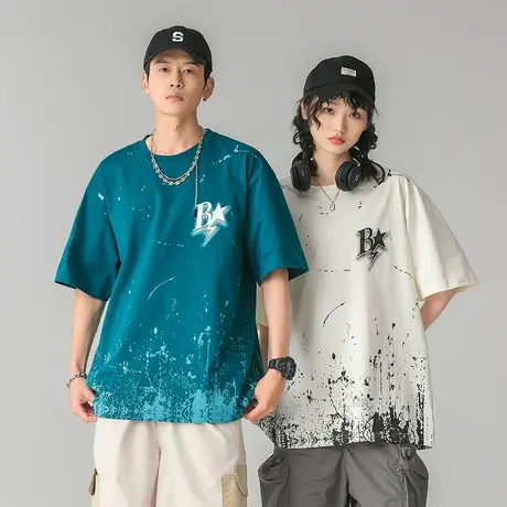 小众情侣装夏装t恤男生感觉设计感圆领短袖男款夏季体恤男士上衣商品大图