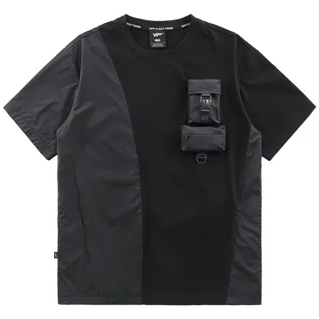 VIP机能短袖t恤男夏季2025新款纯棉多口袋拼接设计感小众上衣潮牌商品大图