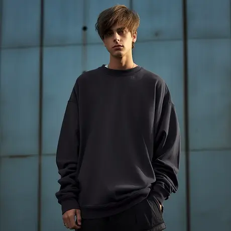 2024复古简约纯色宽松加绒加肥加大连帽卫衣男大码男装打底衫春秋商品大图