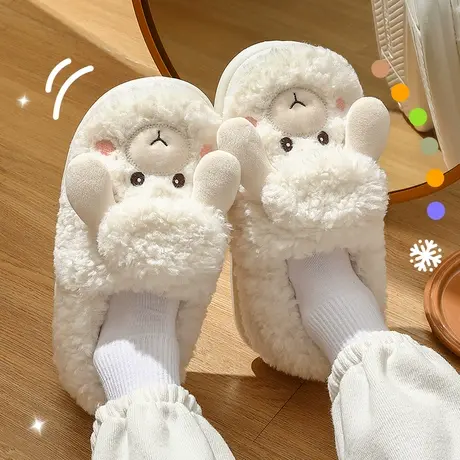 2024新款可爱毛毛卡通棉拖鞋女士秋冬季家居防滑加绒保暖月子棉鞋商品大图