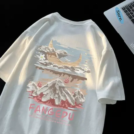 美式复古油画短袖t恤男款潮牌潮流夏季宽松高街痞帅半截袖体恤衫图片