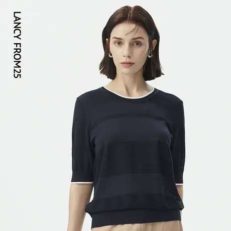 朗姿夏季新款真丝简约实穿百搭女式毛针织衫奥莱商品大图