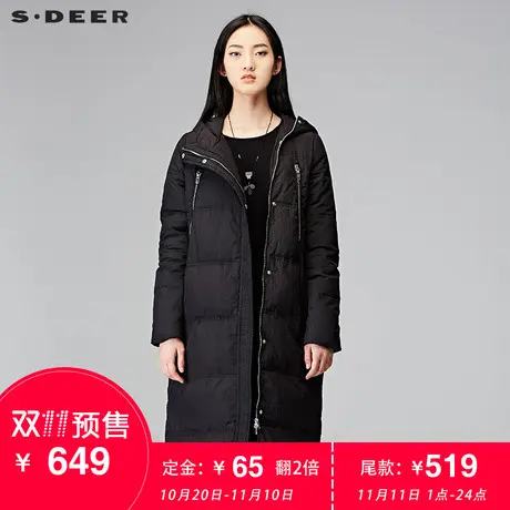 s.deer【预售】圣迪奥连帽口袋装饰中长款直筒羽绒服S17462437图片