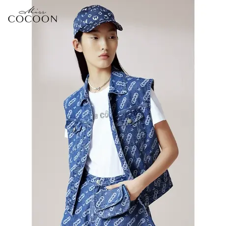 COCOON商场同款时尚上衣2023春新款女简约短款无袖牛仔短外套商品大图