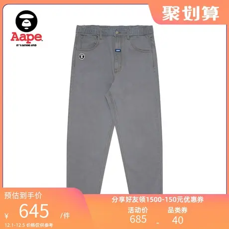 Aape旗舰店男装春夏字母刺绣猿颜纯色廓形牛仔长裤6946XXK商品大图
