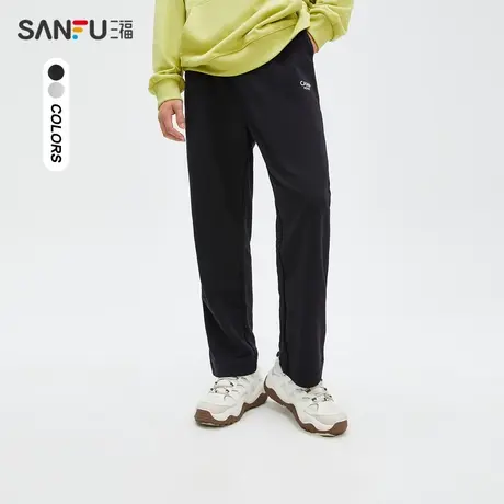 三福2023夏男士字母绣花运动风休闲裤 简约宽松直脚长裤473273商品大图
