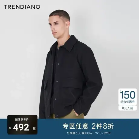 TRENDIANO官方2023新款夏季时尚立体口袋合体呢料夹克外套男黑商品大图