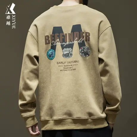 希越美式加绒加厚卫衣男冬季潮牌扎染宽松加大码胖子男士套头上衣商品大图