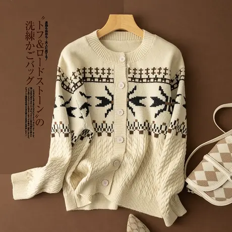 享永子【枫林尽染】22%羊毛单排扣日系甜美针织开衫2024早春新款商品大图