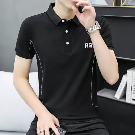 翻领polo衫男士t恤短袖夏季潮流休闲半袖打底衫简约潮牌青年汗衫商品大图